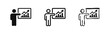 © drawing lines - Person presenting business chart icon, teacher and training symbol set.