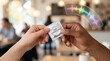 © Hypnotics 14 - Interracial Couple Holding Condom with Safe Connections Message and Digital Waveform for Sexual Health Concept