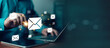 © ภัทรชัย รัตนชัยวงค์ - Business professional using digital email marketing interface on laptop and tablet, showcasing online communication, newsletter campaign, inbox management, customer support and modern technology