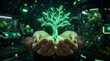 © JOY RAM ROY - Hands nurturing a glowing digital tree representing the future of technology
