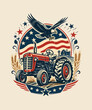© Rathin - Classic red farm tractor with an American bald eagle flying proudly above a patriotic flag vintage retro usa  patriotic t-shirt design