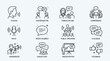 © Bassi images - A collection of thin line vector icons illustrating various aspects of speaking and communication, including talking, conversation, and public speaking.