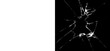 © KGD zone - Cracked glass with sharp shards on a black background with white lines isolated on transparent background