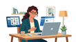 © Amie - Modern flat vector illustration of remote workers smiling during video conference call showing digital teamwork and workplace communication connection