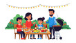 © azizunnahar - Family Feast in the Backyard: A joyful family gathers around a laden table for a delightful backyard barbecue, savoring delicious food and forging lasting memories amid nature's embrace.
