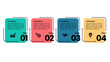 © indra - Modern 4 step horizontal business infographic template featuring colorful rounded cards numbered one to four with icons for growth, process, teamwork, and ideas.