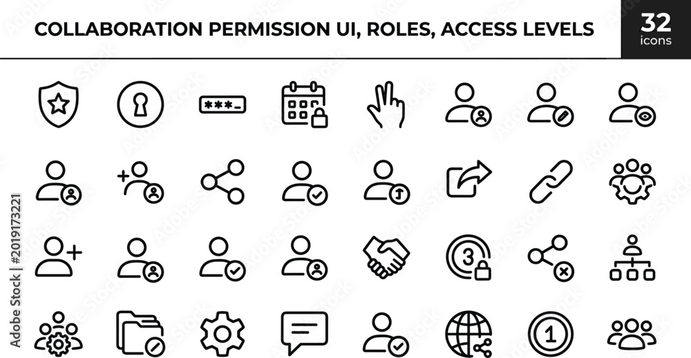 Collaboration Permission UI Icon Set With Roles Access Levels Team ...