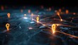 © Januar - Abstract network of glowing location pins connected by light lines on a dark map