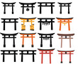 © Feroz Qazi - Collection of Torii gate icons in various styles and colors, isolated on transparent background