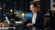 © ZK Visuals - Customer satisfaction rating on smartphone, businesswoman reviewing excellent service feedback, digital five star review hologram in modern office