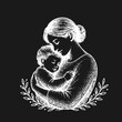 © JimzStd - Monochrome Woodcut Illustration of a Mother Tenderly Embracing Her Baby, Symbolizing Maternal Love and Family Bonding