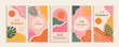 © Anshdeep - Creative Modern abstract summer social media story templates with pastel colors, organic shapes, tropical leaves. Templates for celebration, ads, branding, banner, cover, label, poster, sales