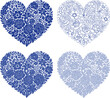 © Syed Awais - Decorative floral heart vector set, intricate blue flower heart shapes, romantic botanical heart design elements, elegant love symbol graphics for wedding invitations and Valentine's Day