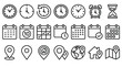 © SOHAG  - Time, date and address concept editable stroke outline icons set isolated on white background flat vector illustration.