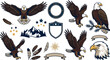 © DarparajDab - Bald Eagle Mascot and Emblem Collection with Flying American Eagles, Shields, Feathers, Mountains, and Heraldic Design Elements