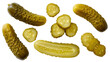 © Eoin - Whole and sliced gherkin pickles with bumpy texture, isolated on transparent background