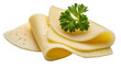 © Eoin - Thinly sliced yellow cheese with fresh green parsley sprig, isolated on transparent background