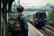 © Tetiana - Pensive Man in Cap Looking Out Train Window at Sunset During Railway Journey Generative AI