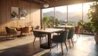 © sulis - Sunlit Modern Restaurant Dining Area Overlooking Mountain Landscape Through Large Windows