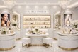 © Ksu_Sha - Luxury cosmetics store interior with elegant display counters, premium skincare products and beauty salon design