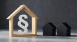 © adelina - Legal Symbol Inside Wooden House with Miniature Black Houses on Gray Surface.