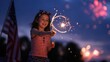 © Jeannette - Happy Young Girl Celebrating Independence Day With Glowing Sparkler