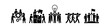 © Nort Kor - Set of business teamwork icons representing collaboration, puzzle solving, creative ideas, collective effort, and shared success. Professional stick figure vector illustration on white background.