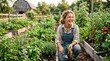 © Anastasiia - Portrait of a teenage girl playing in a vegetable garden, joyful outdoor lifestyle with fresh plants, healthy living and farm to table atmosphere in a natural setting, soft natural light, authentic