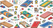 © Lunavera art - Colorful Cornhole Game Set with Bean Bags Boards Trophies Rings Whistle and Outdoor Party Elements Illustration Collection