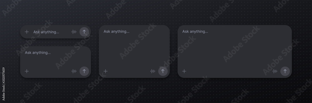 Dark mode AI chat interface design elements with input box and ...