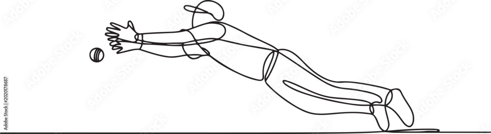 Fielder Drawing Cricket fielder taking stunning catch with one hand outline vector ...