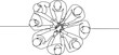 © Misho x Mamun - One single line drawing group of young happy business people unite their hands together to form a circle shape symbol, top view. Trendy teamwork concept .one line Art icon drawing vector