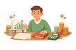 © peppastocker - A man sits peacefully at a wooden desk surrounded by balanced stacks of