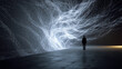 © Fox - A solitary figure stands before a mesmerizing digital wave of glowing particles, evoking a sense of awe and futuristic wonder. The scene blends technology and imagination seamlessly