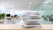 © Alexander - Large stack of office documents on desk in modern office, paperwork overload, bureaucracy, business reports, administrative work and document management concept. paperwork, documen
