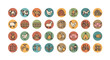 © uye - Farm Animal Icons Set: Cow, Sheep, Pig, Chicken, Tractor, Barn, Beehive