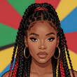 © Pixel Matrix - Cartoon Juneteenth Colorful. A Captivating Juneteenth-Themed Painting Featuring A Black Woman'S Head Against Colorful Background, Showcasing Vibrant Hues And Intricate Details
