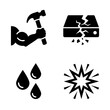 © Fer - Black icons of hammer and cracking.