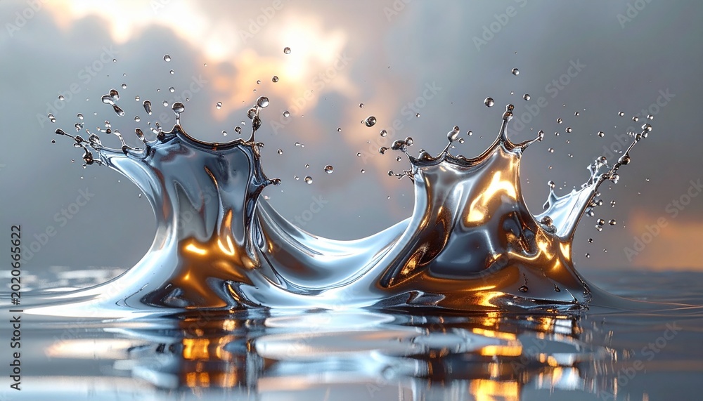 Foto de Stock Liquid Splash- -A high-speed capture of a liquid gold ...