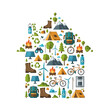 © Lusi - Eco-friendly house symbol with outdoor adventure icons
