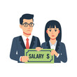 © Nabila - Businessman and businesswoman holding salary.