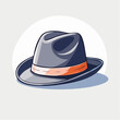 © ansi - Stylized illustration of a grey fedora hat with an orange band