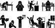 © PNG images - Set of stick figures showing office worker stress and burnout vector