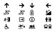 © MdMominul - Directional signage icons set arrows escalator elevator monochrome vector illustration