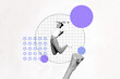 © deagreez - Image 3d zine vertical collage of happy businessman businesswoman run hand ball figure development aim achievement success