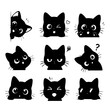 © Fendy - Cute Anime Cat Head Silhouette Set with Various Expressions