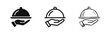 © drawing lines - Food Service Catering Cloche Tray Icon Set in Three Different Styles