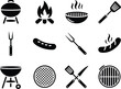© MDMILON 2 - BBQ grill icon design with barbecue equipment sausages flame and outdoor cooking vector elements