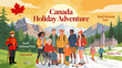 © JUN - A diverse group of people enjoying a Canadian holiday adventure, featuring iconic landmarks and activities across the country.