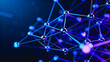 © fanjianhua - This 3D rendered visualization shows a glowing molecular neural network, with connected nodes and glowing lines in dark blue and purple tones, representing digital science and technology concepts.